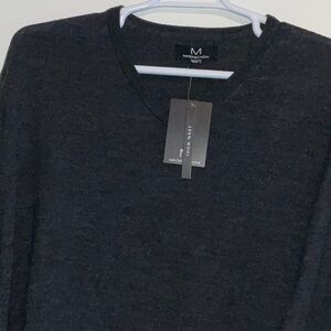 MAGASCHONI 100% FINE WOOL KNIT V-NECK CHARCOAL PULLOVER SWEATER 3XL NWT